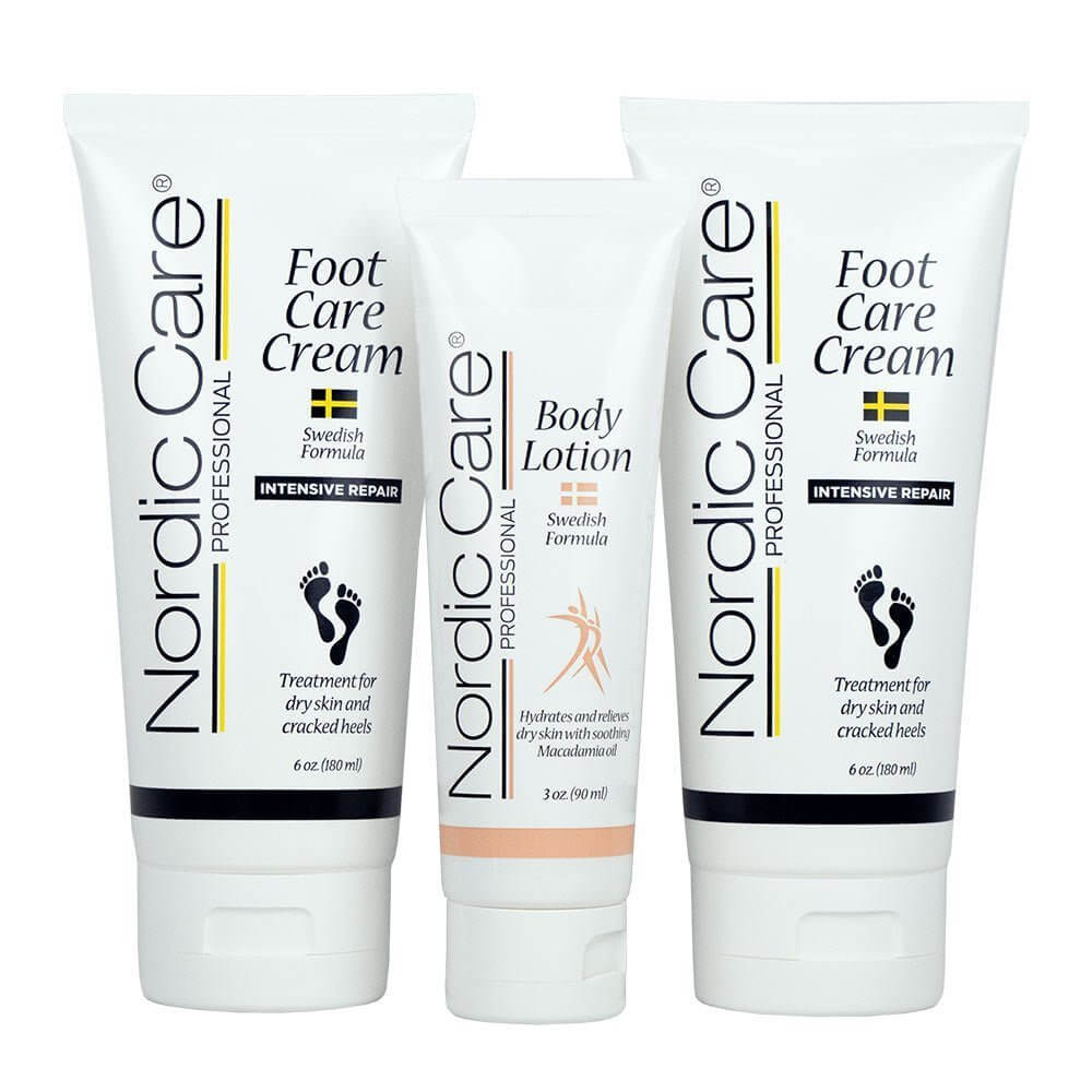 Nordic Care Foot Care Cream bundle pack & Body Lotion featuring two foot creams and one body lotion.