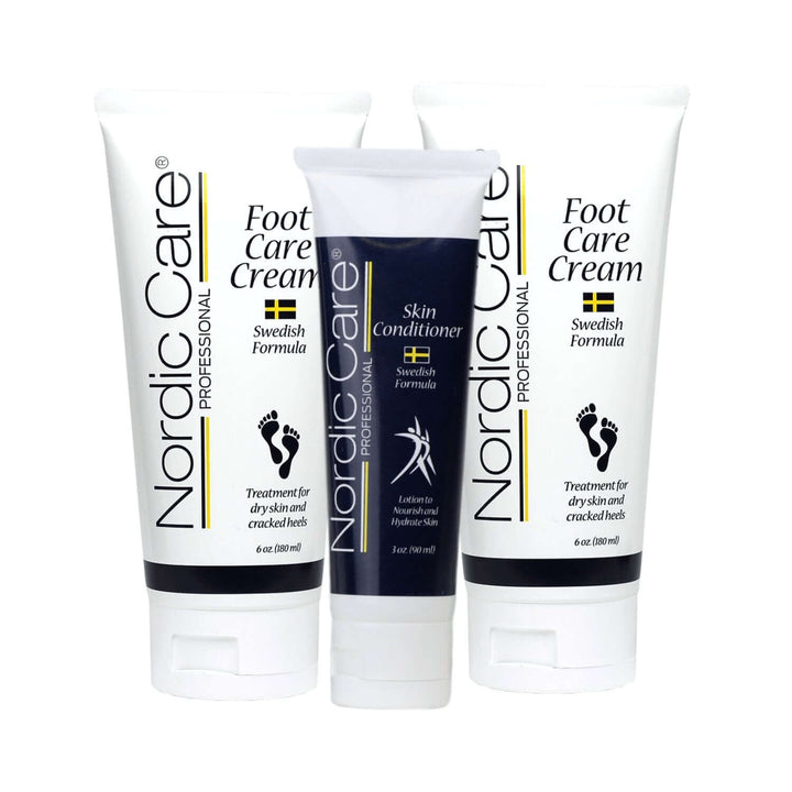 Nordic Care Foot Care Cream bundle pack & skin Conditioner with two Foot Care Cream tubes and one Skin Conditioner tube.