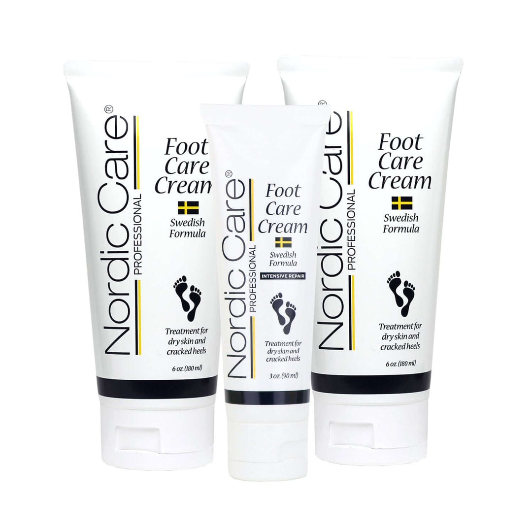 Nordic Care Foot Care Cream bundle pack & travel size includes two full-size tubes and one travel-size tube.