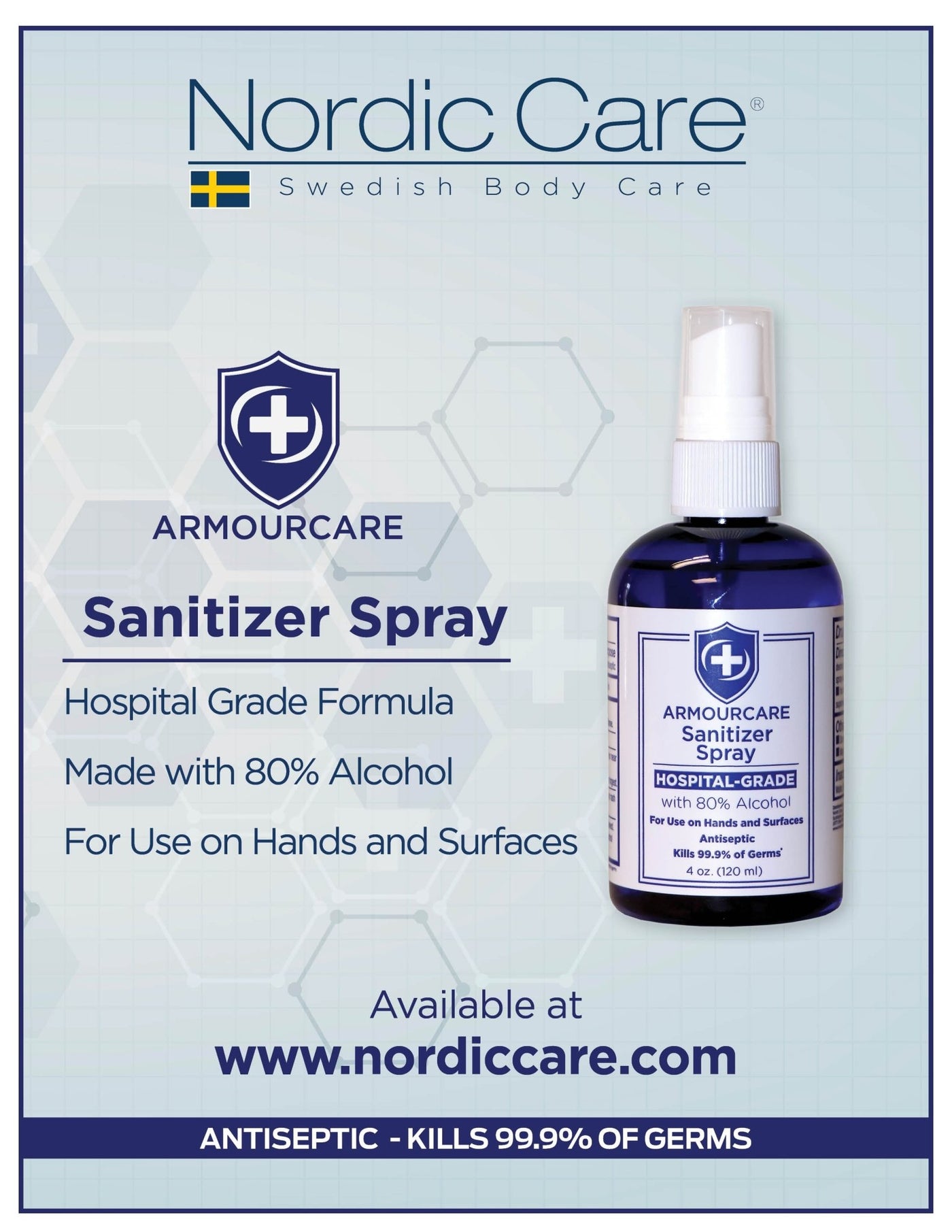 Hospital-Grade Sanitizer Spray by ArmourCare (80% Alcohol) - Nordic Care
